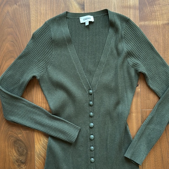 NEW / L’AGENCE Button Duster Midi Sweater Dress Long Cardigan / Olive Green XS - Picture 8 of 11
